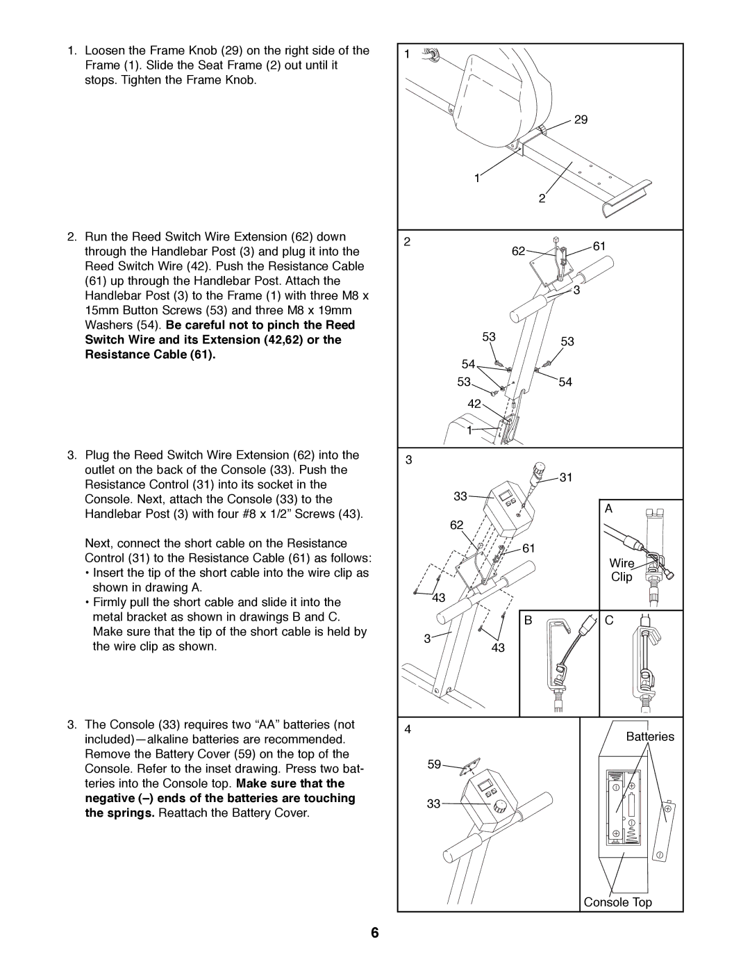 Weslo WLEX27180 user manual Switch Wire and its Extension 42,62 or the Resistance Cable 