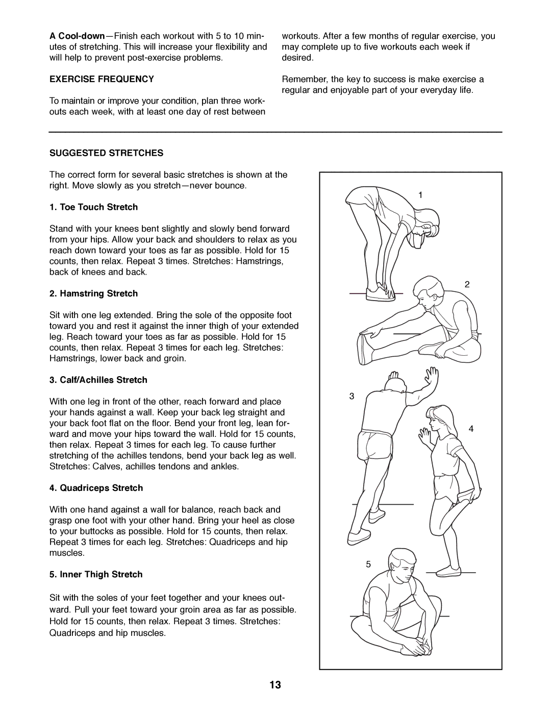 Weslo WLEX27181 user manual Exercise Frequency, Suggested Stretches 