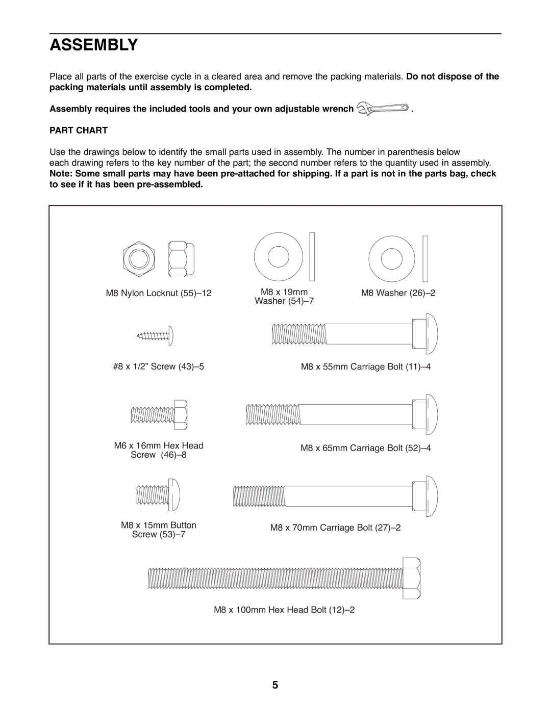 Weslo WLEX28080 user manual Assembly, Part Chart 