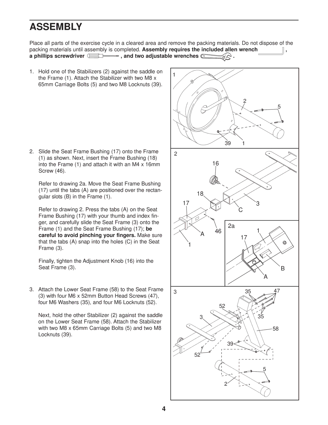 Weslo WLEX30480 user manual Assembly, Phillips screwdriver , and two adjustable wrenches 