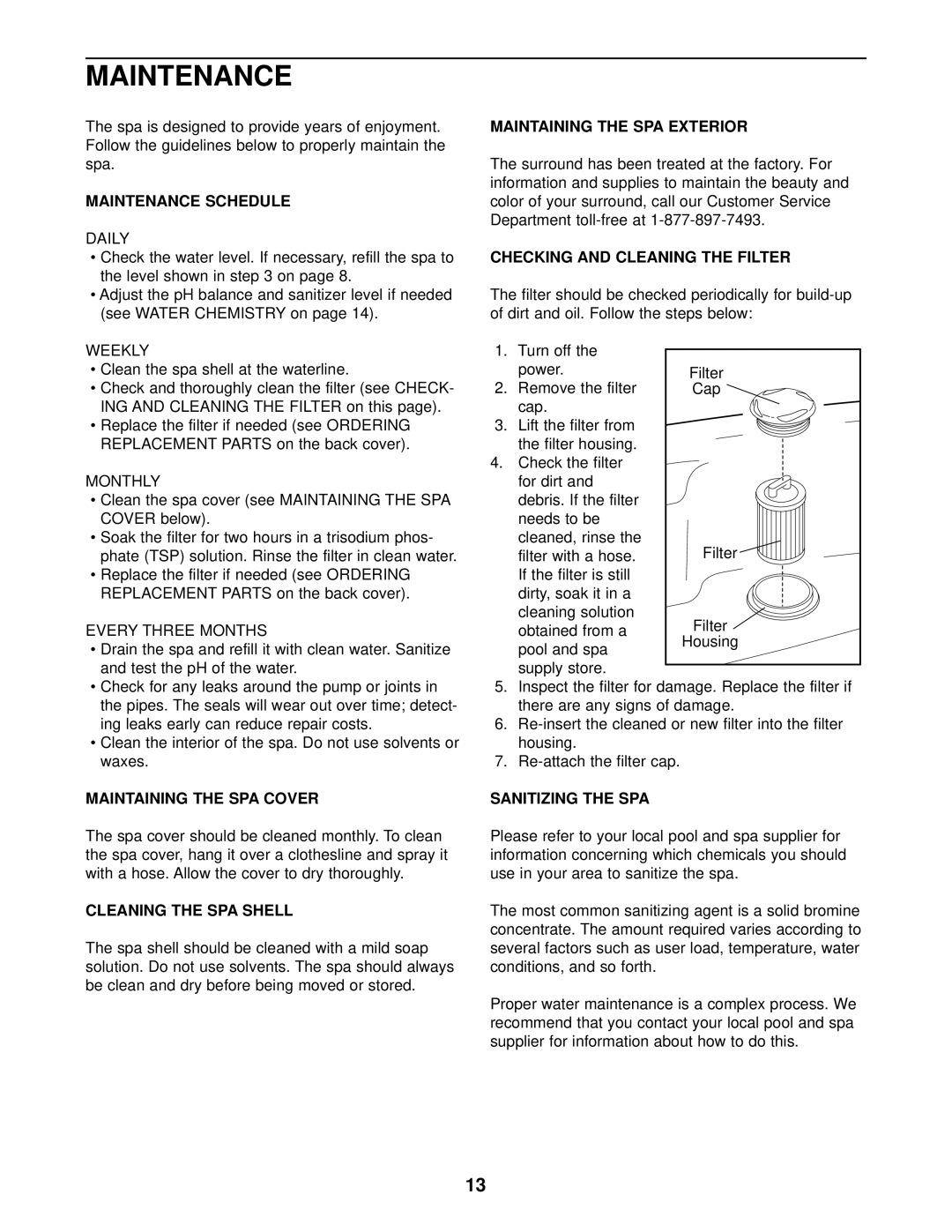 Weslo WLHS20702 user manual Maintenance 