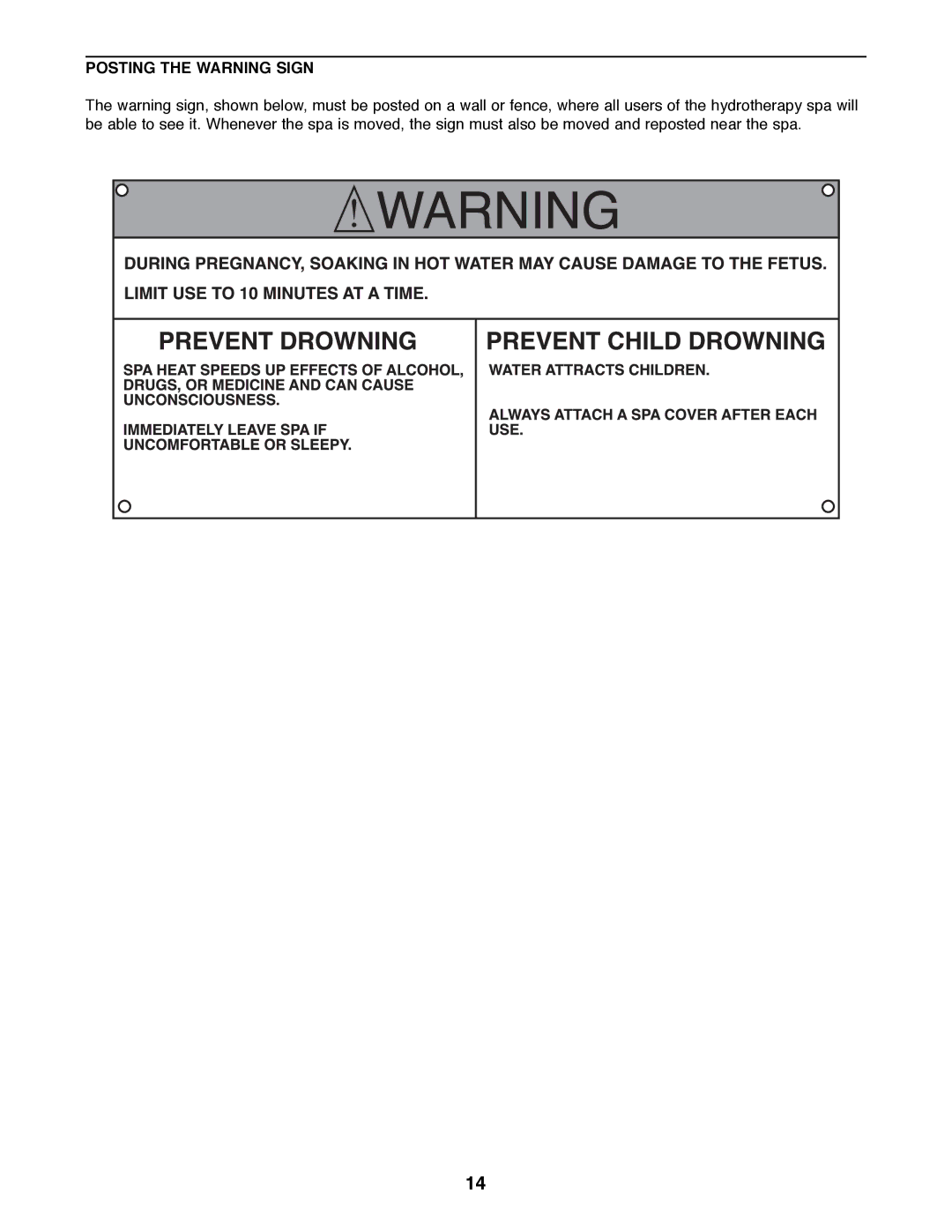 Weslo WLHS42080 manual Posting the Warning Sign 