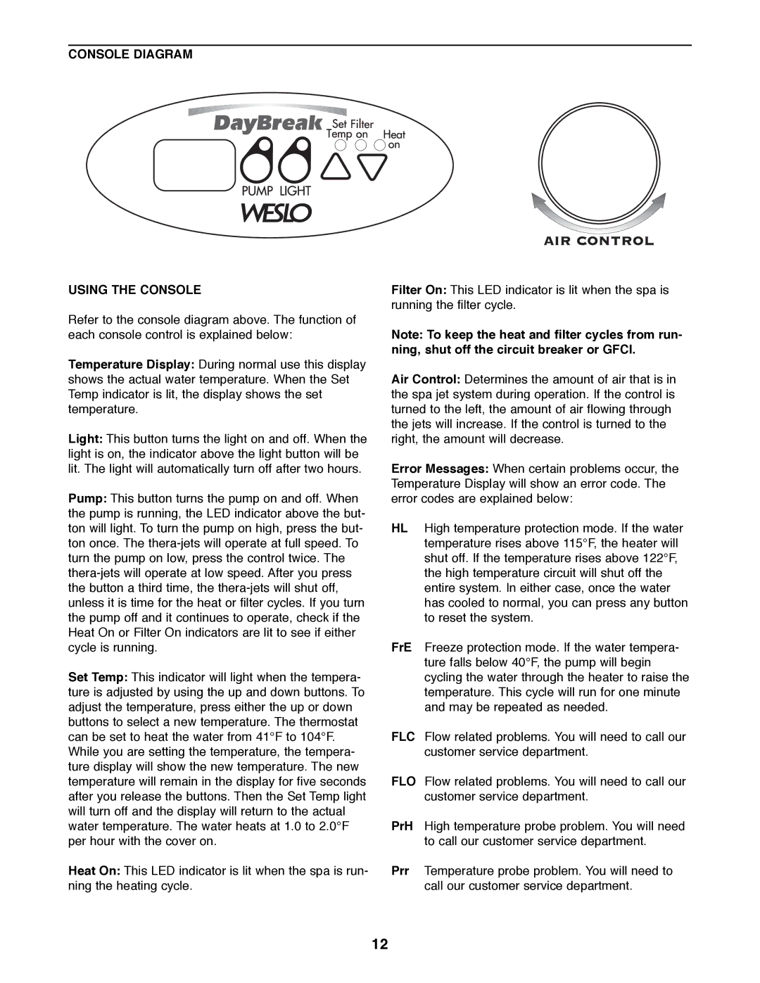 Weslo WLHS42081 manual Console Diagram Using the Console 