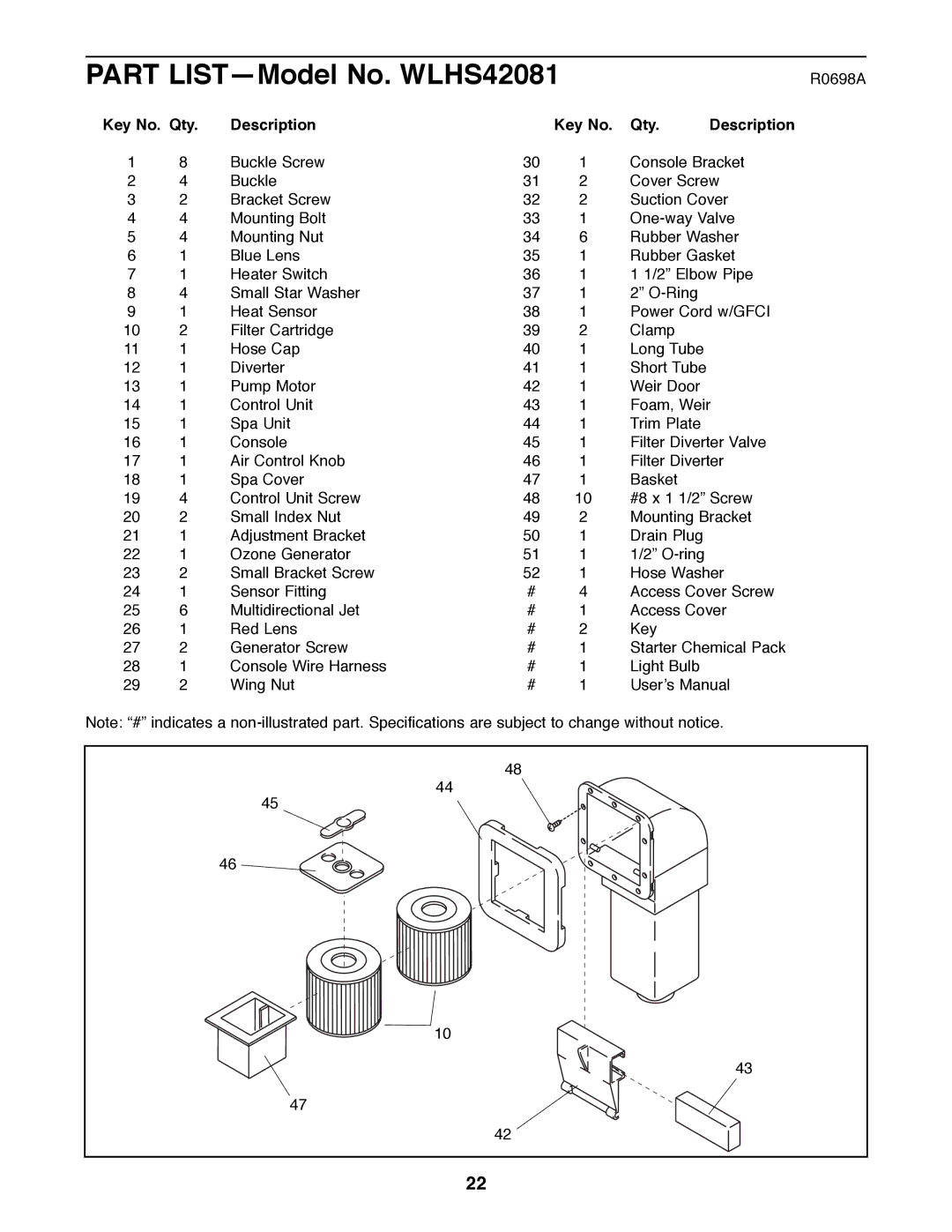 Weslo manual Part LISTÑModel No. WLHS42081, Key No. Qty Description 