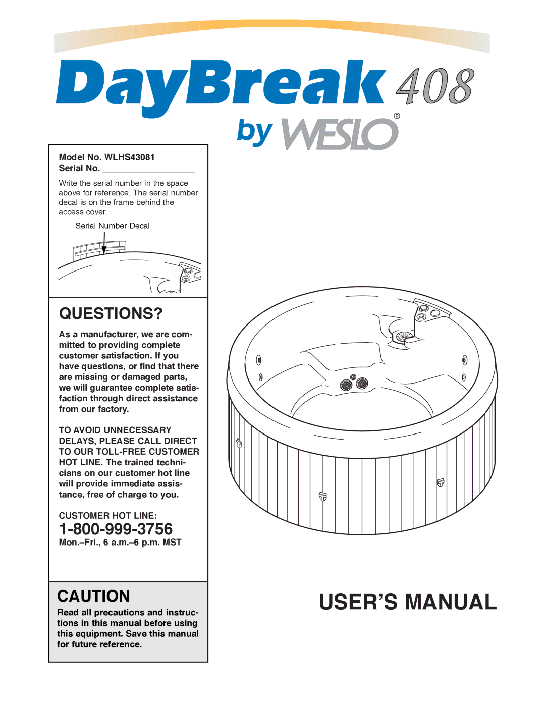 Weslo manual Model No. WLHS43081 Serial No, Customer HOT Line 