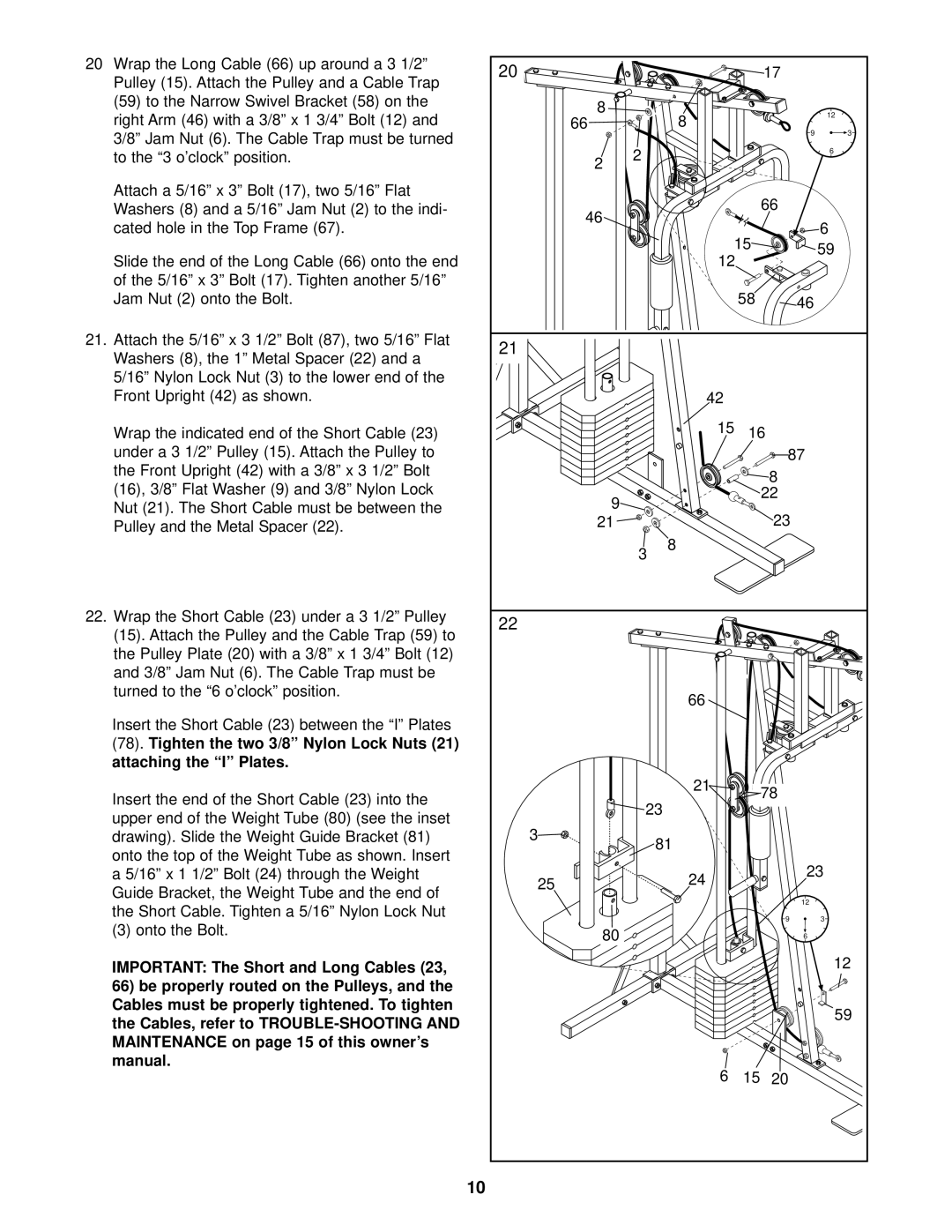 Weslo WLSY71500 owner manual Important The Short and Long Cables, Manual 