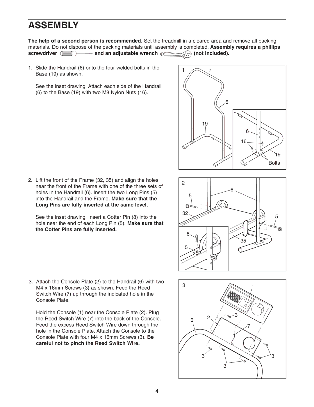 Weslo WLTL 13921 user manual Assembly, Screwdriver and an adjustable wrench not included 