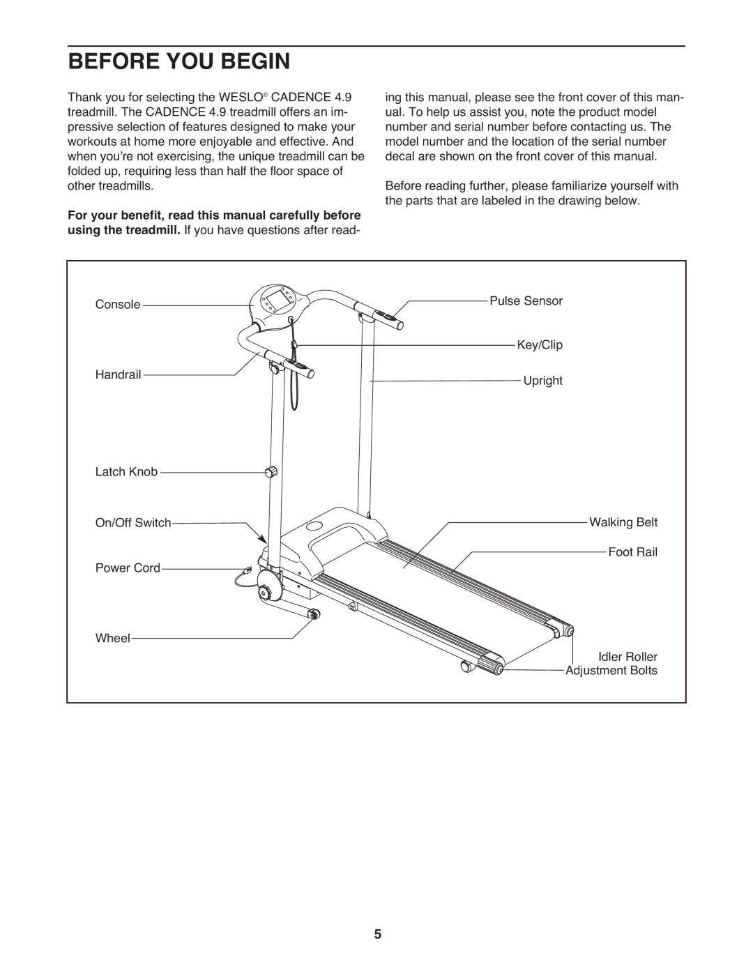 Weslo WLTL 14709.0 user manual Before YOU Begin 