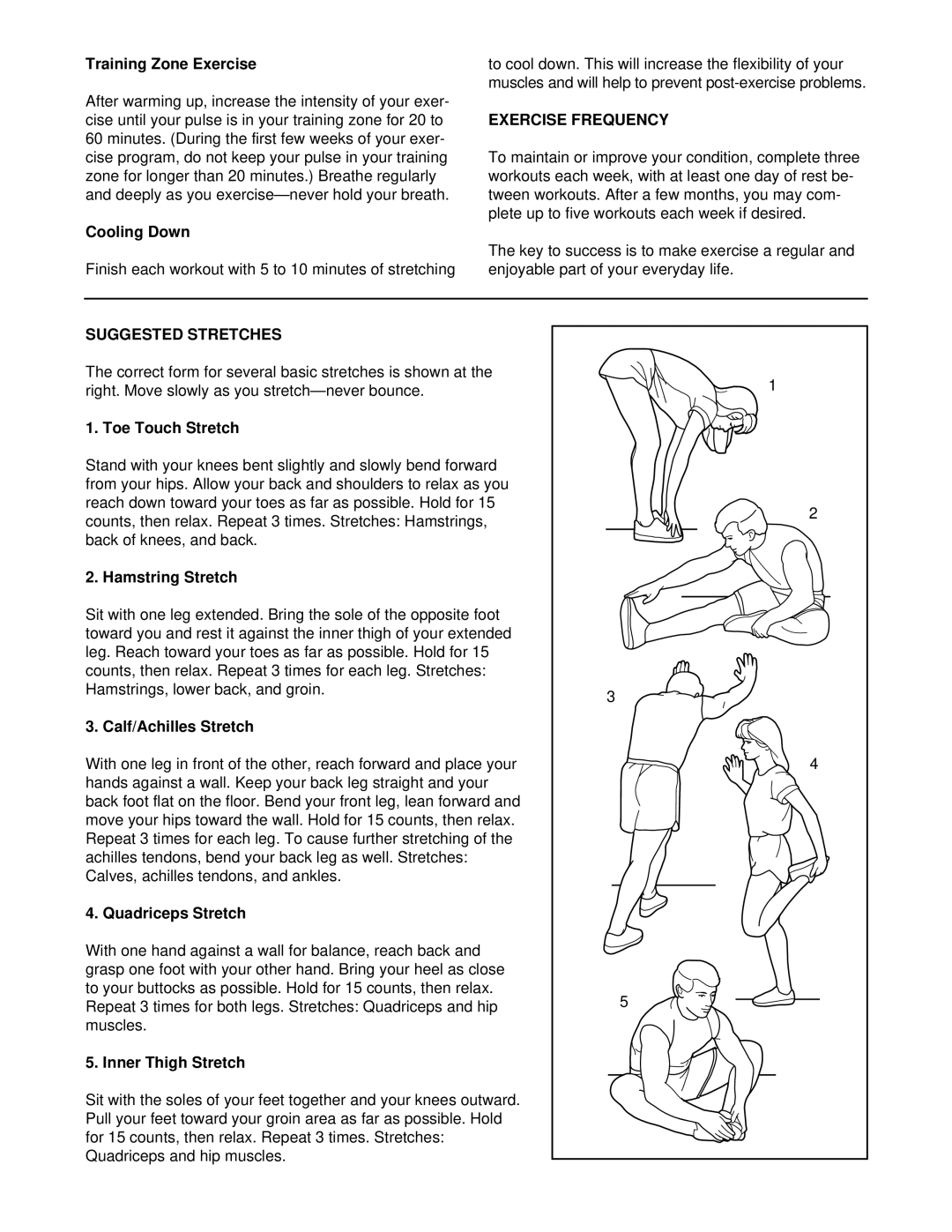 Weslo WLTL10091 user manual Exercise Frequency, Suggested Stretches 