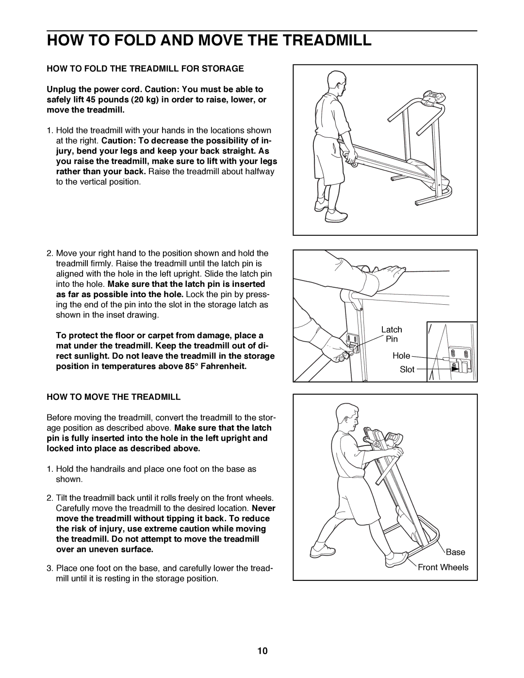 Weslo WLTL11093 HOW to Fold and Move the Treadmill, HOW to Fold the Treadmill for Storage, HOW to Move the Treadmill 