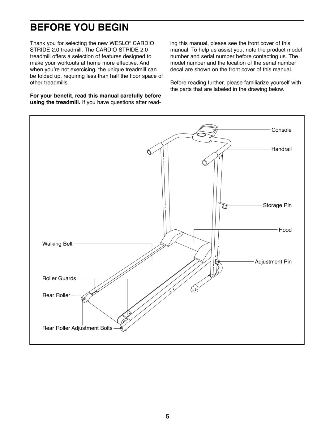 Weslo WLTL11310.0 warranty Before YOU Begin 