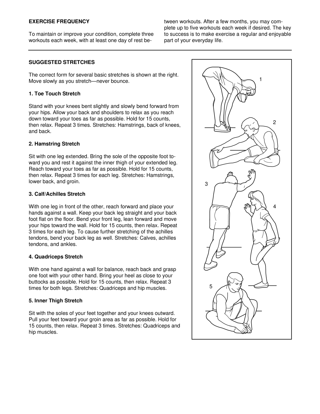 Weslo WLTL19010 user manual Exercise Frequency, Suggested Stretches 