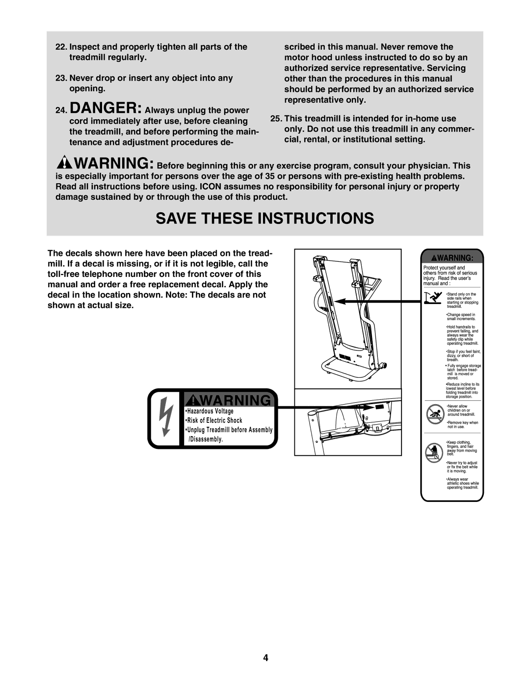 Weslo WLTL19205.2 user manual Unplug Treadmill before Assembly /Disassembly 