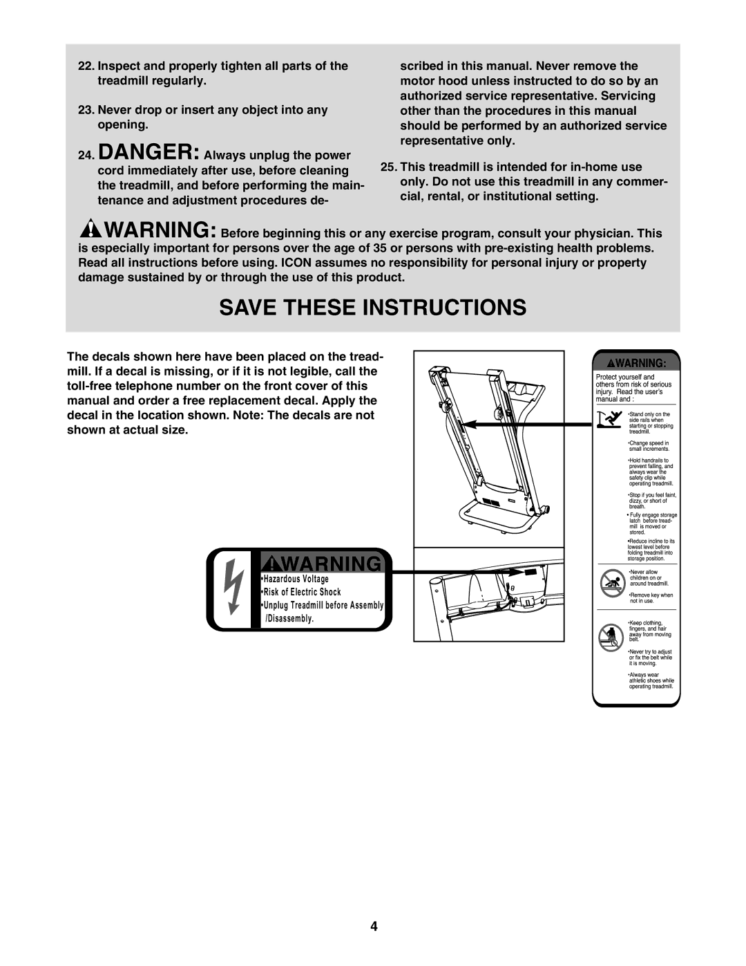 Weslo WLTL19306.0 user manual Unplug Treadmill before Assembly /Disassembly 