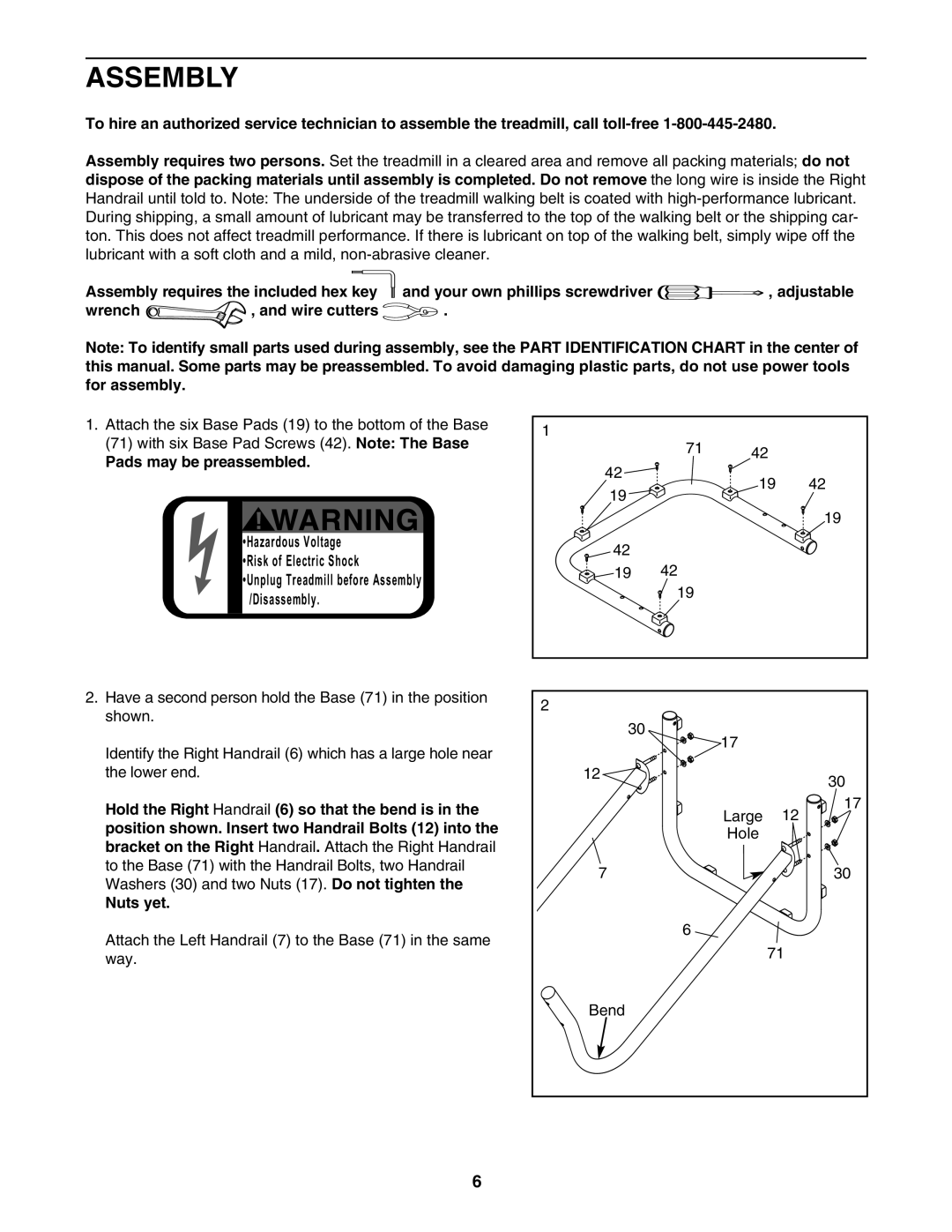 Weslo WLTL19306.0 user manual Assembly requires the included hex key, Wrench Wire cutters, Pads may be preassembled 