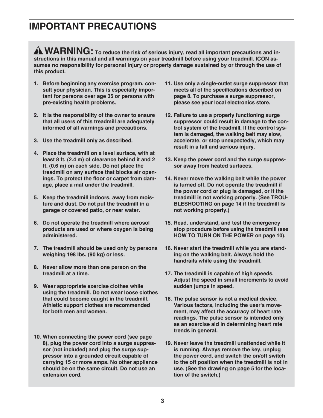 Weslo WLTL19709.0 user manual Important Precautions 