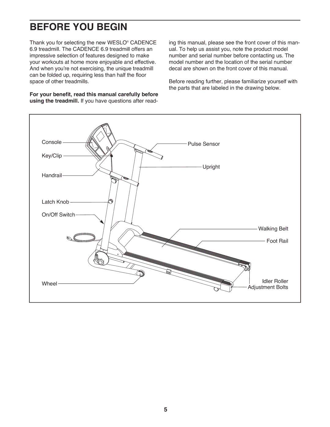 Weslo WLTL19709.0 user manual Before YOU Begin 