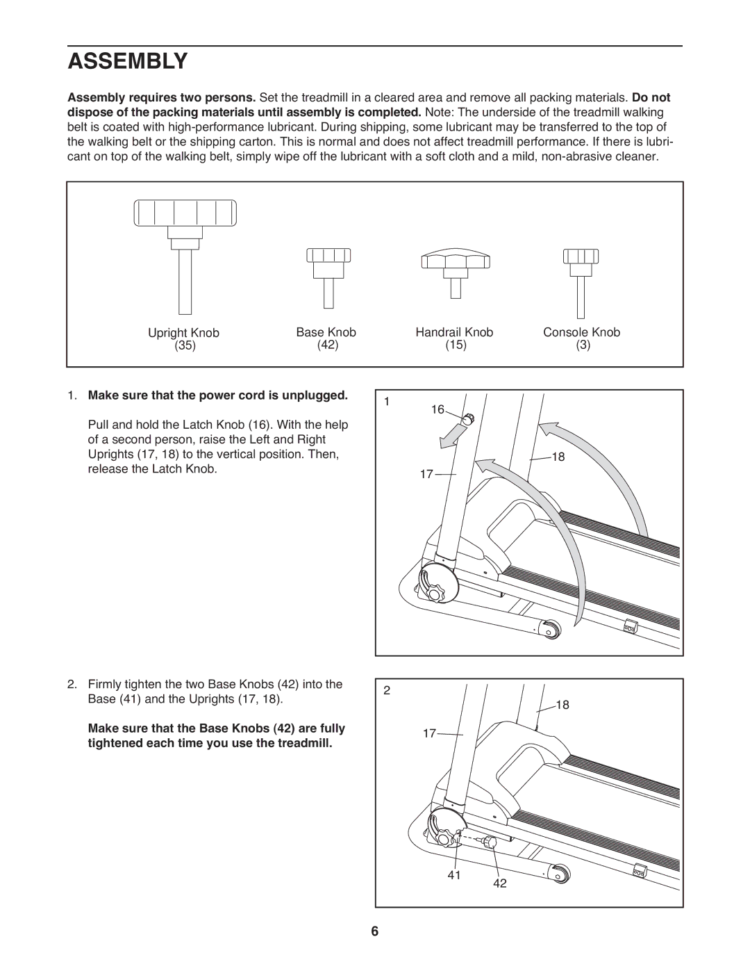 Weslo WLTL19709.0 user manual Assembly, Make sure that the power cord is unplugged 