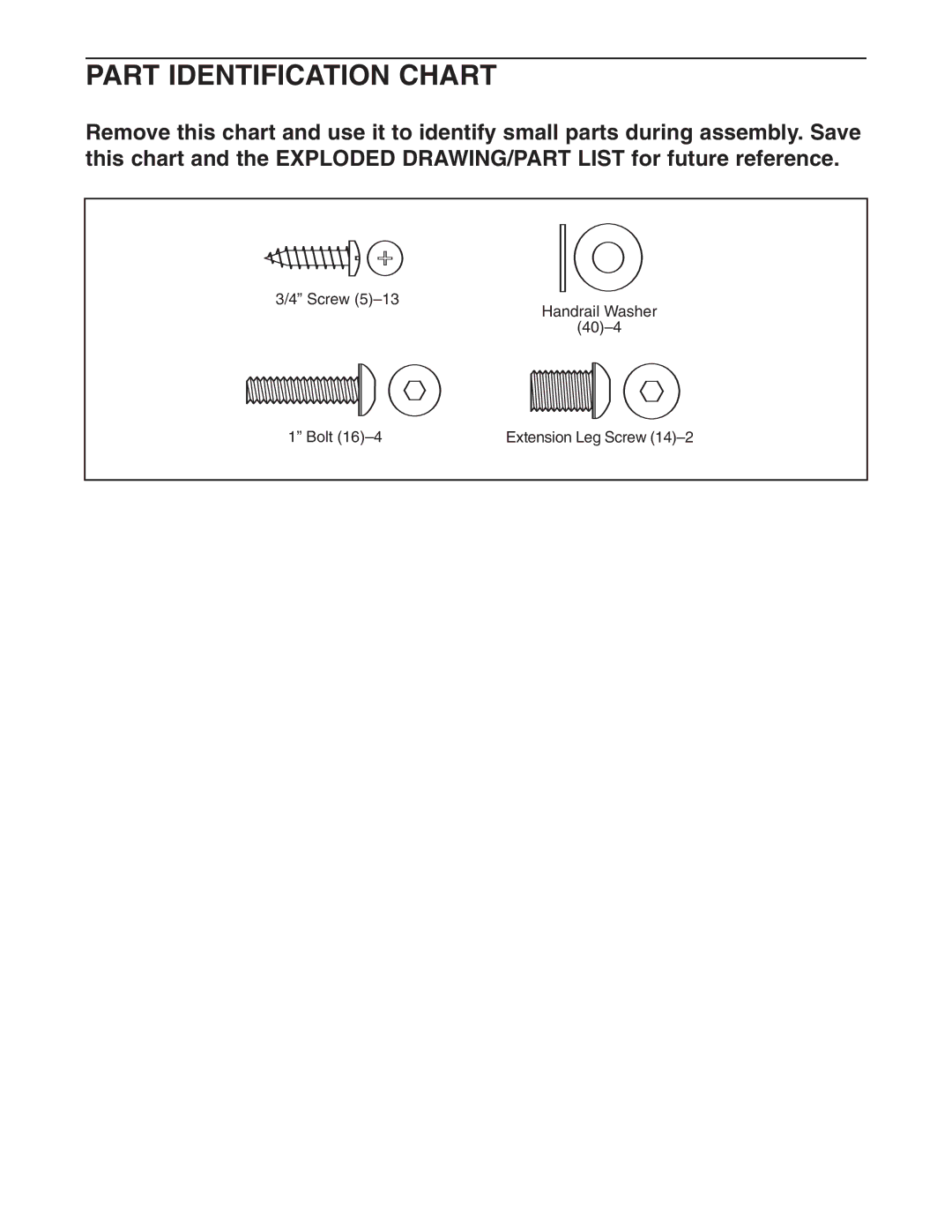 Weslo WLTL211041 user manual Part Identification Chart 