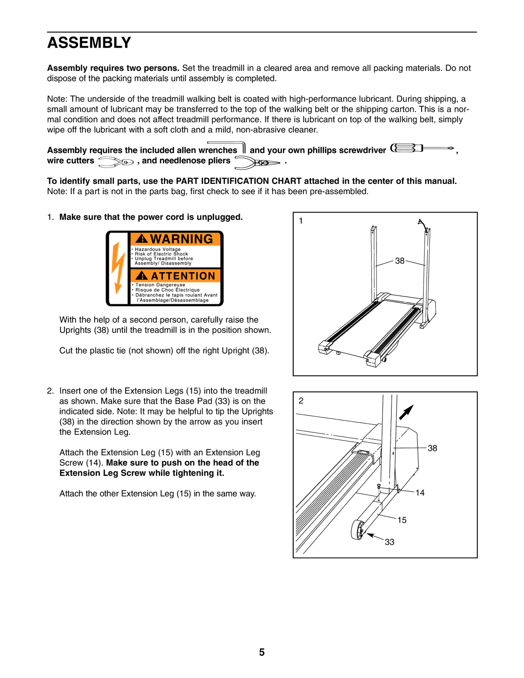 Weslo WLTL211041 user manual Assembly requires the included allen wrenches, Extension Leg Screw while tightening it 