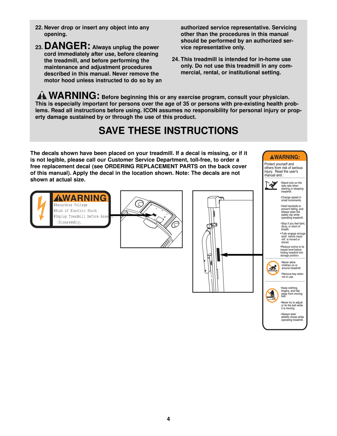 Weslo WLTL21130 user manual Save These Instructions 