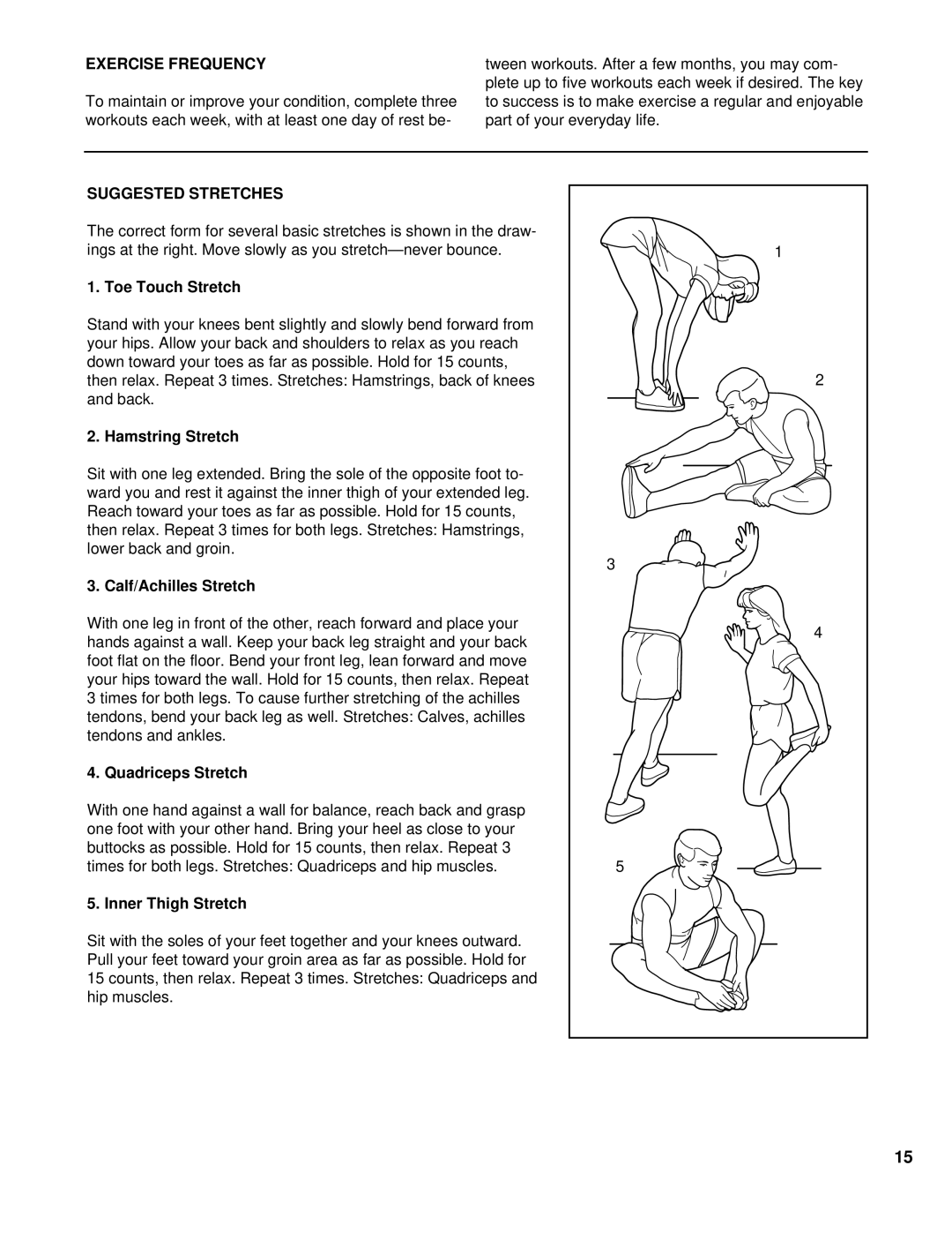 Weslo WLTL21191 user manual Exercise Frequency, Suggested Stretches 