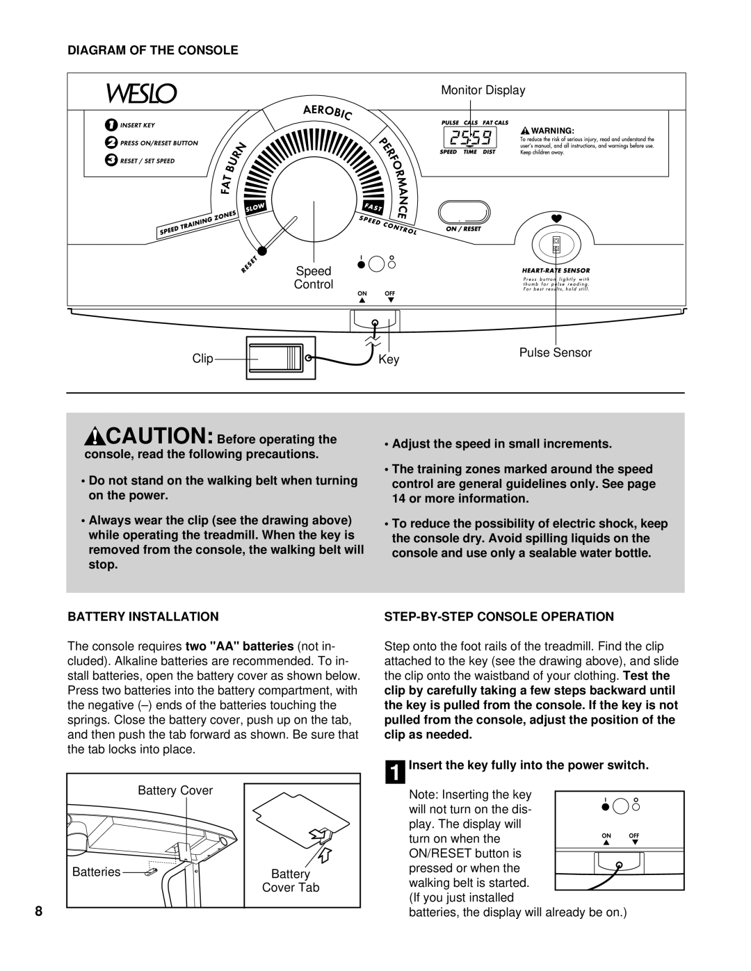 Weslo WLTL21191 user manual Diagram of the Console, Battery Installation, STEP-BY-STEP Console Operation 