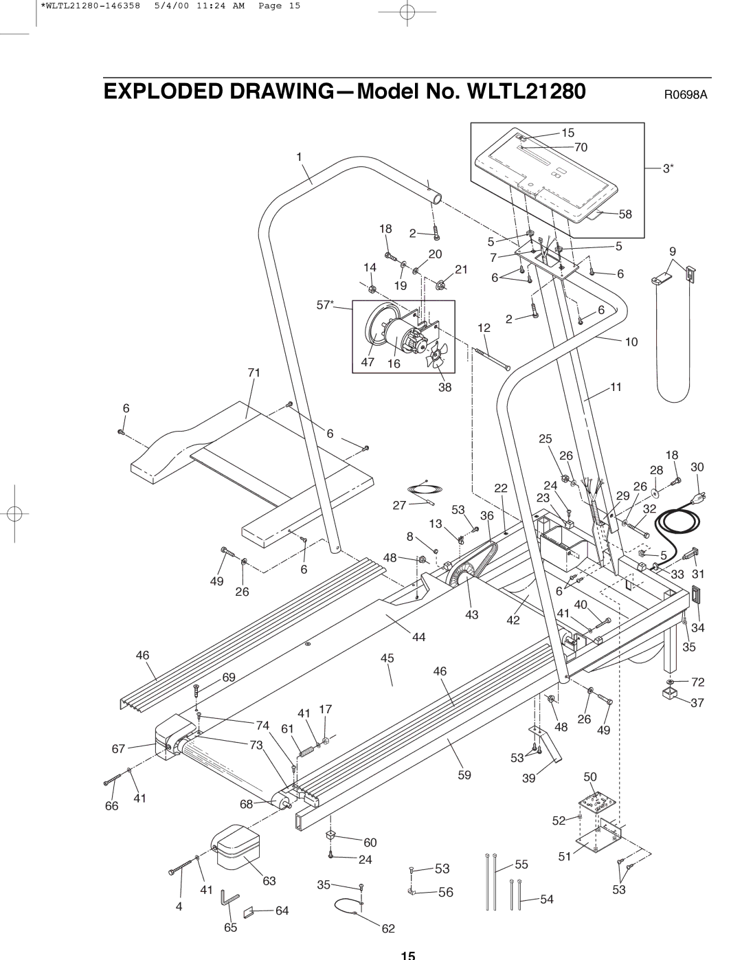 Weslo user manual Exploded DRAWINGÑModel No. WLTL21280 