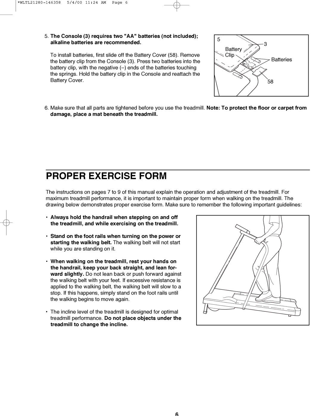 Weslo WLTL21280 user manual Proper Exercise Form 