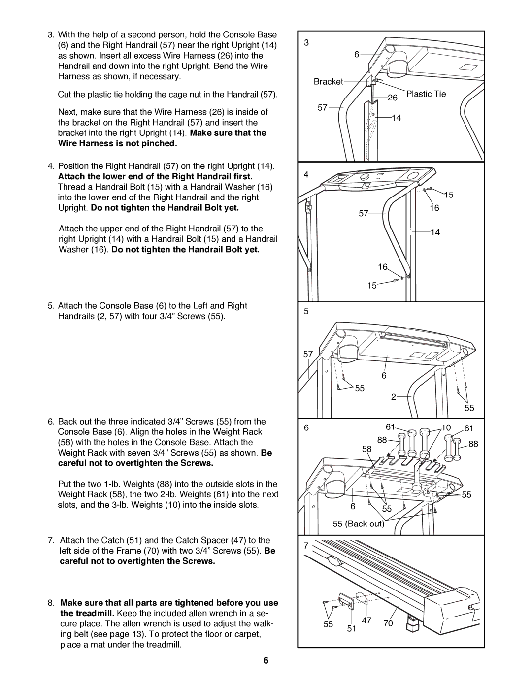 Weslo WLTL22190 user manual Wire Harness is not pinched, Attach the lower end of the Right Handrail first 