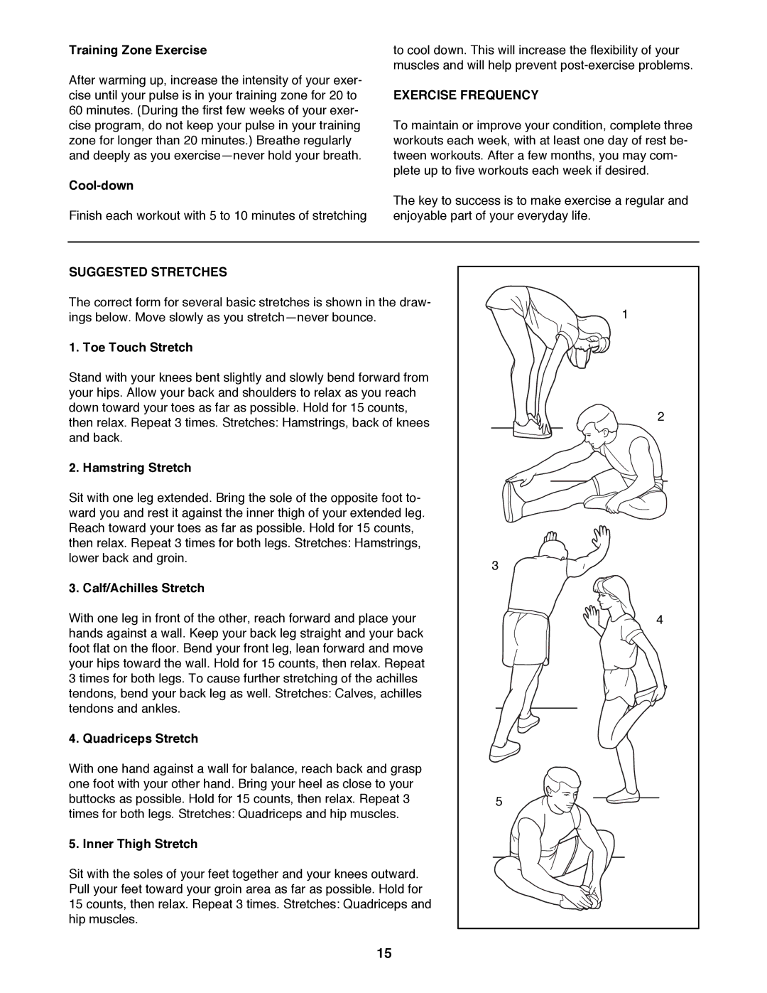 Weslo WLTL22191 user manual Exercise Frequency, Suggested Stretches 