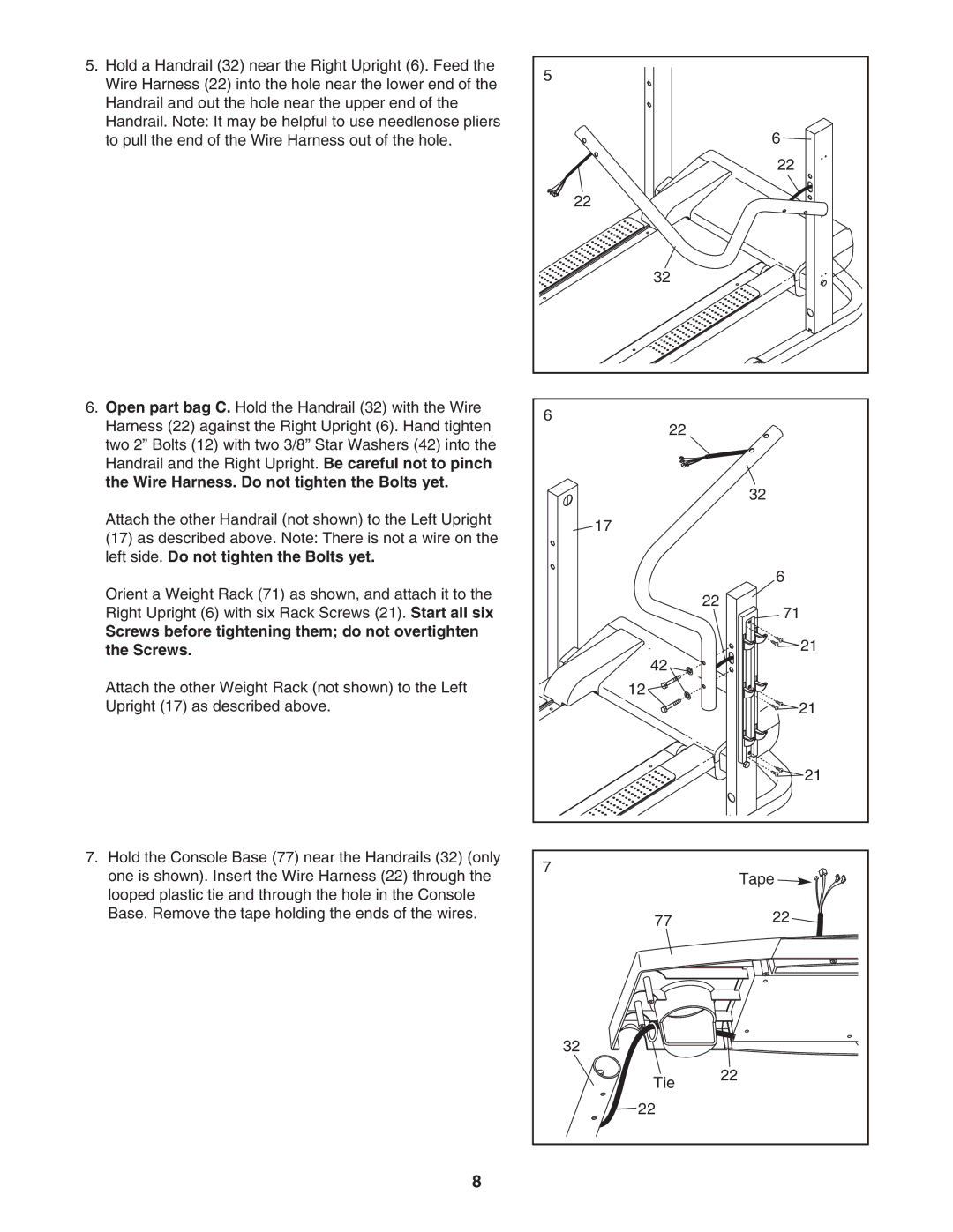 Weslo WLTL223040 user manual Screws before tightening them do not overtighten the Screws 