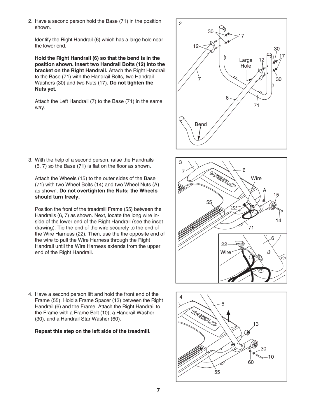 Weslo WLTL22306.0 user manual Repeat this step on the left side of the treadmill 