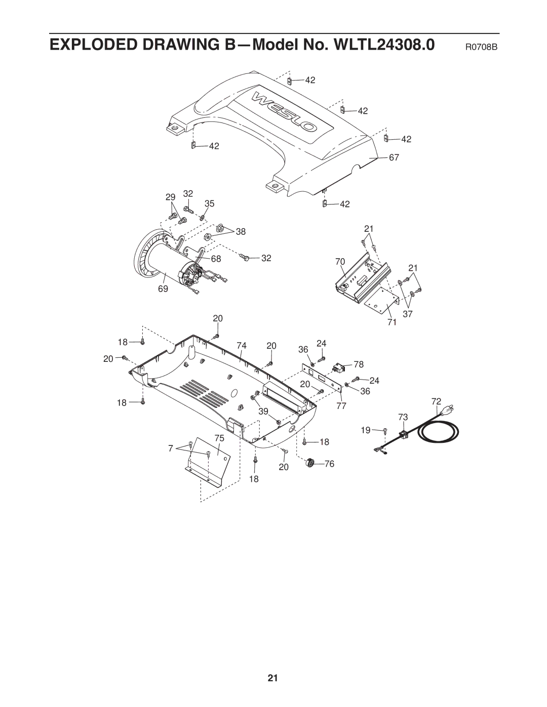 Weslo user manual Exploded Drawing B-Model No. WLTL24308.0 R0708B 