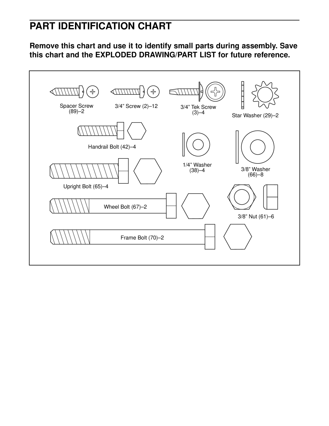 Weslo WLTL25320 user manual Part Identification Chart 