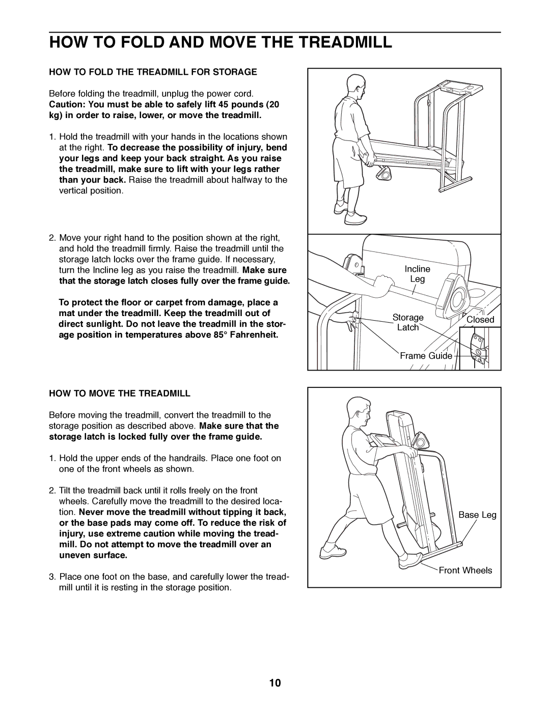 Weslo WLTL26080 HOW to Fold and Move the Treadmill, HOW to Fold the Treadmill for Storage, HOW to Move the Treadmill 