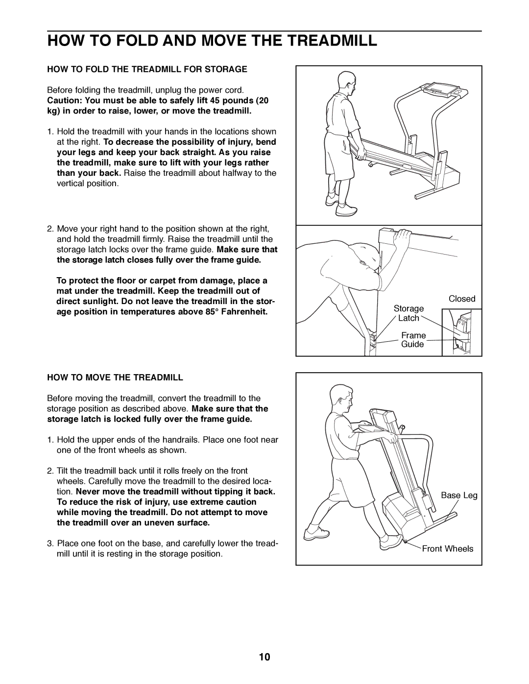 Weslo WLTL27081 HOW to Fold and Move the Treadmill, HOW to Fold the Treadmill for Storage, HOW to Move the Treadmill 