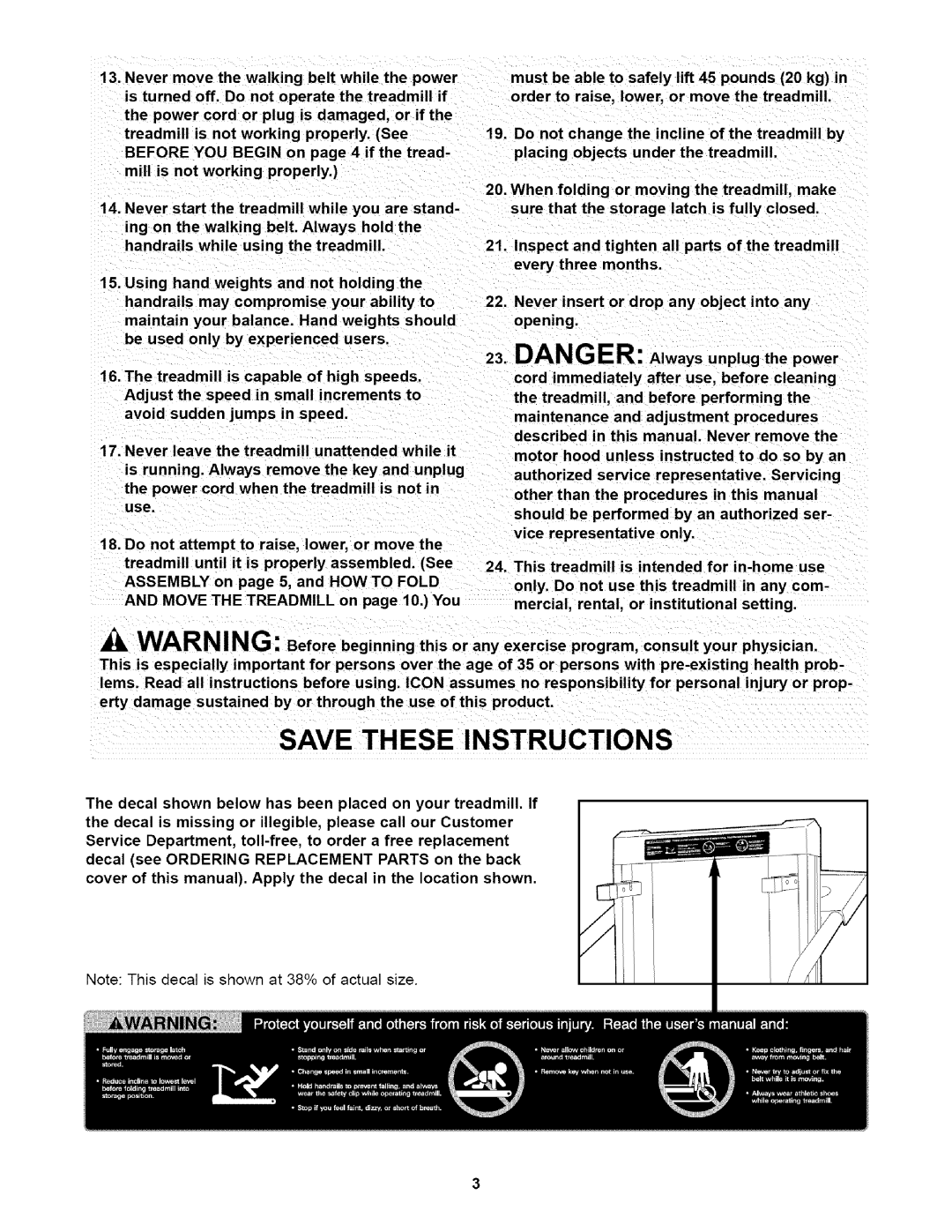 Weslo WLTL29010 user manual Save These Instructions 