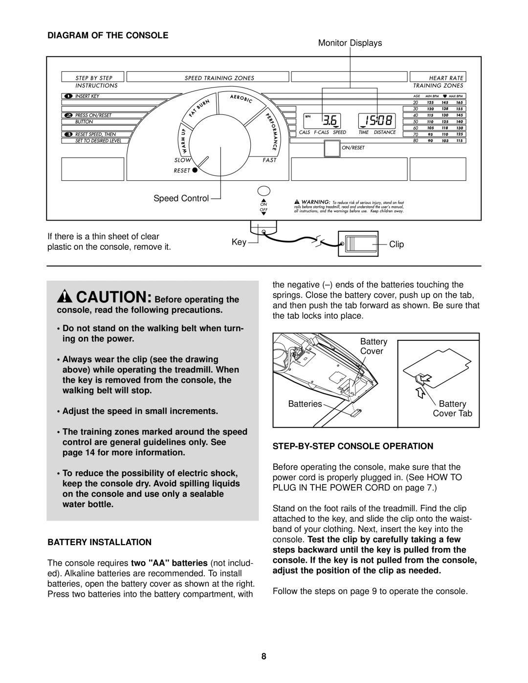 Weslo WLTL29013 user manual Diagram of the Console, Battery Installation, STEP-BY-STEP Console Operation 