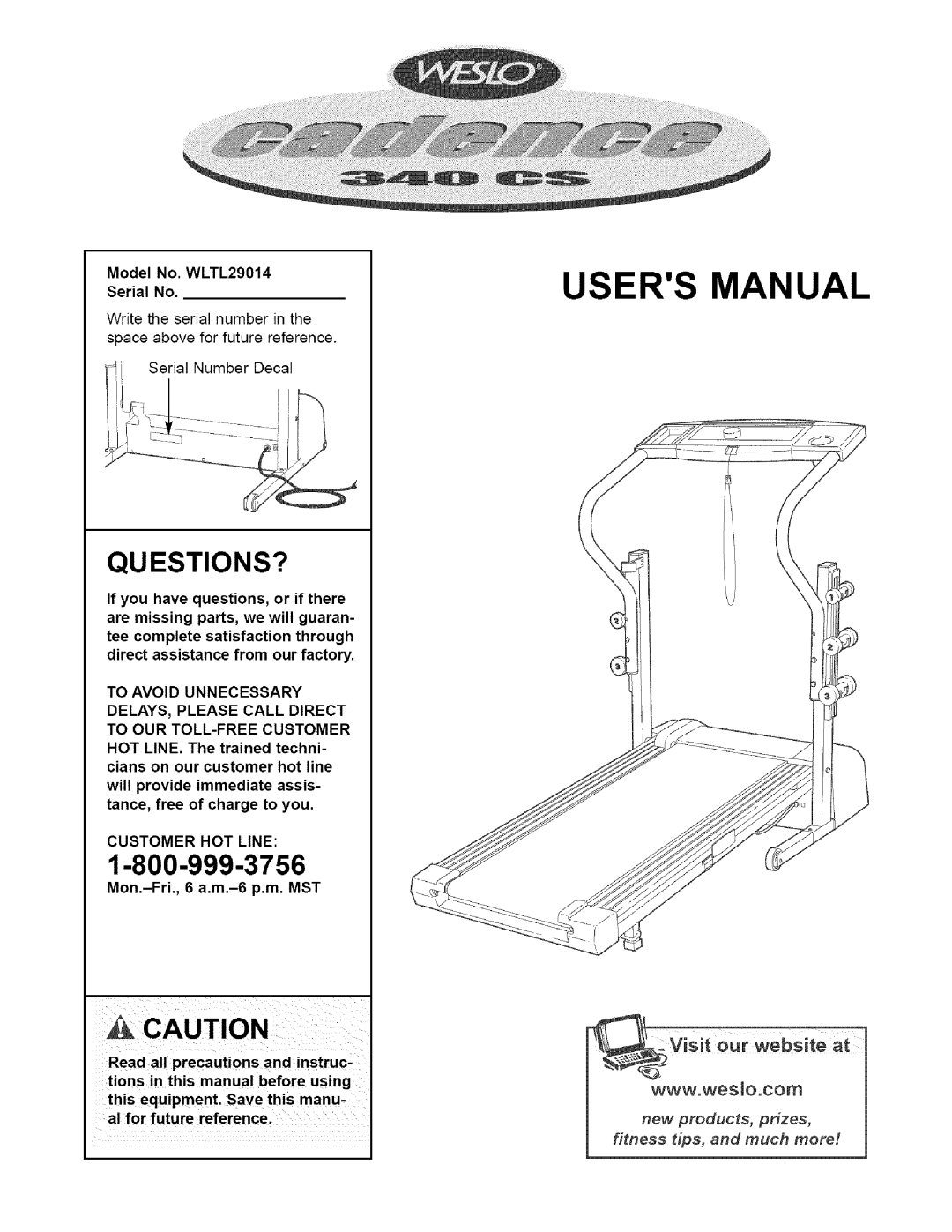 Weslo WLTL29014 user manual Customer HOT Line, WWWWeSOCOm 