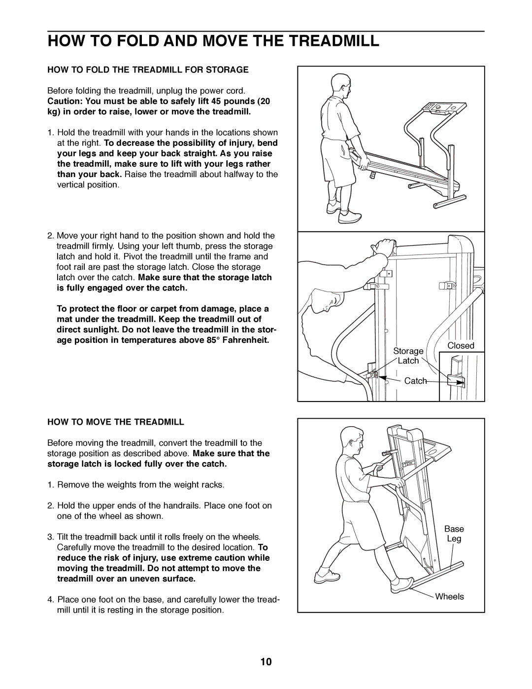 Weslo WLTL29200 HOW to Fold and Move the Treadmill, HOW to Fold the Treadmill for Storage, HOW to Move the Treadmill 