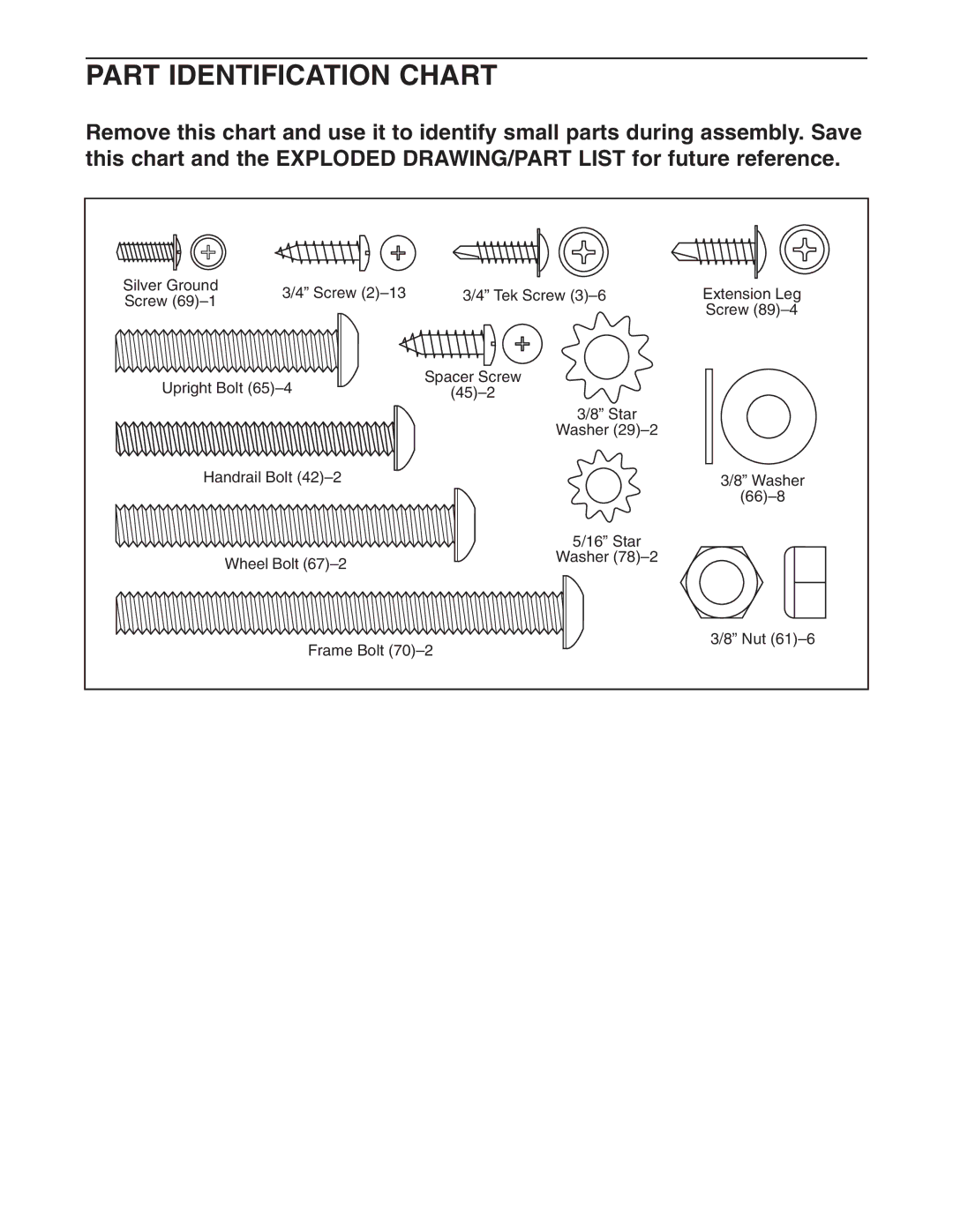 Weslo WLTL29305.0 user manual Part Identification Chart 