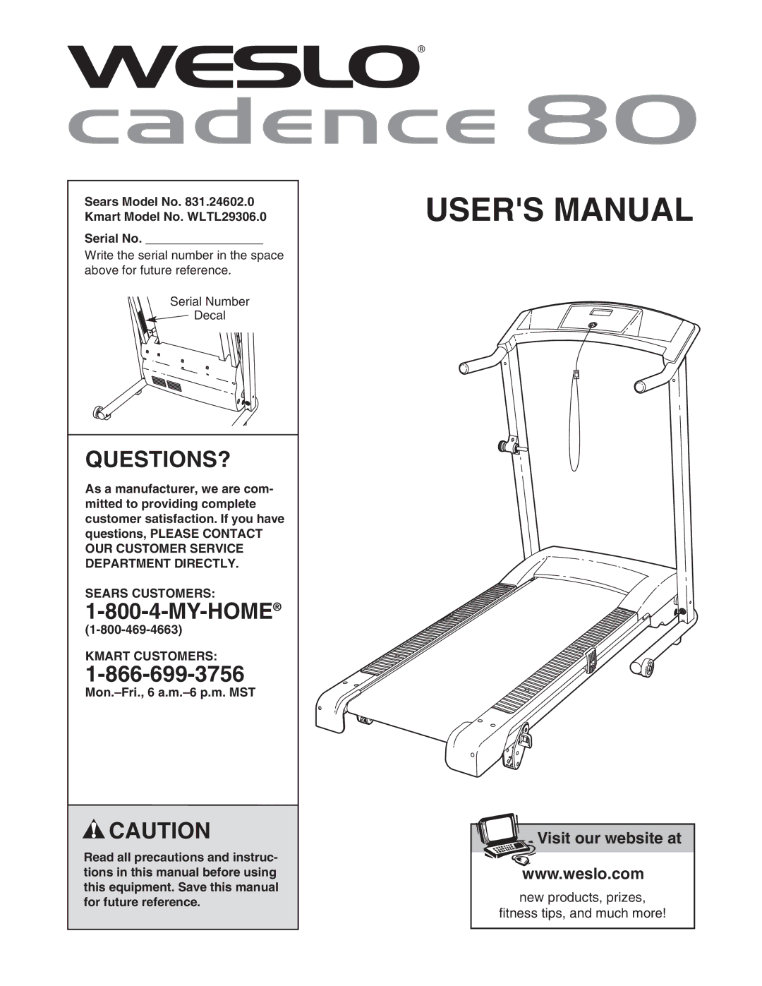 Weslo WLTL29306.0 user manual Questions?, Sears Customers, Kmart Customers 