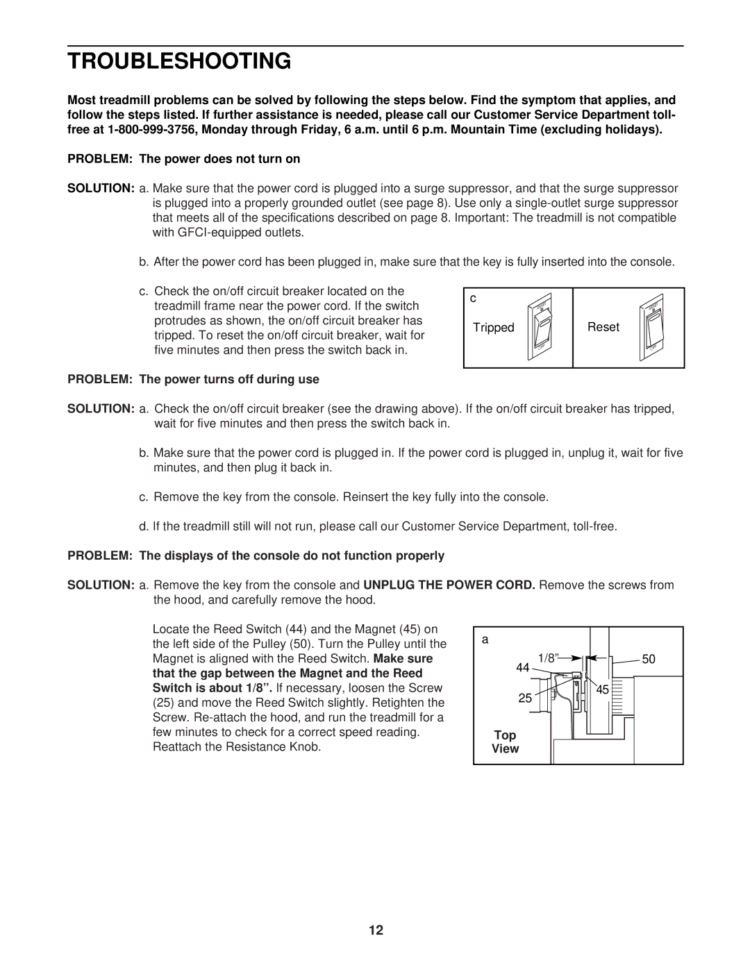 Weslo WLTL29321 user manual Troubleshooting, Solution, Unplug the Power Cord 