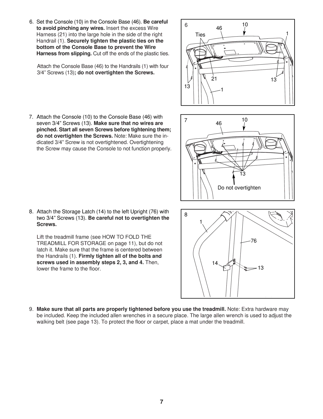 Weslo WLTL29321 Harness from slipping, Do not overtighten the Screws.Note Make sure, Screws used in assembly steps 2, 3 