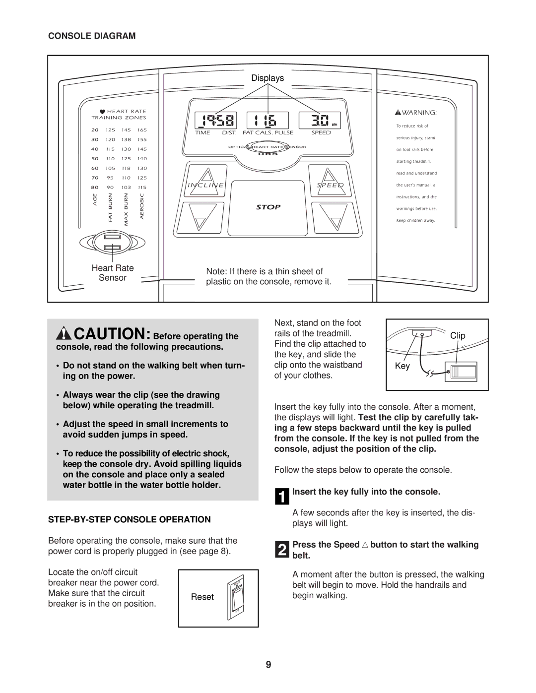 Weslo WLTL29321 user manual Console Diagram, Water bottle in the water bottle holder, STEP-BY-STEP Console Operation 