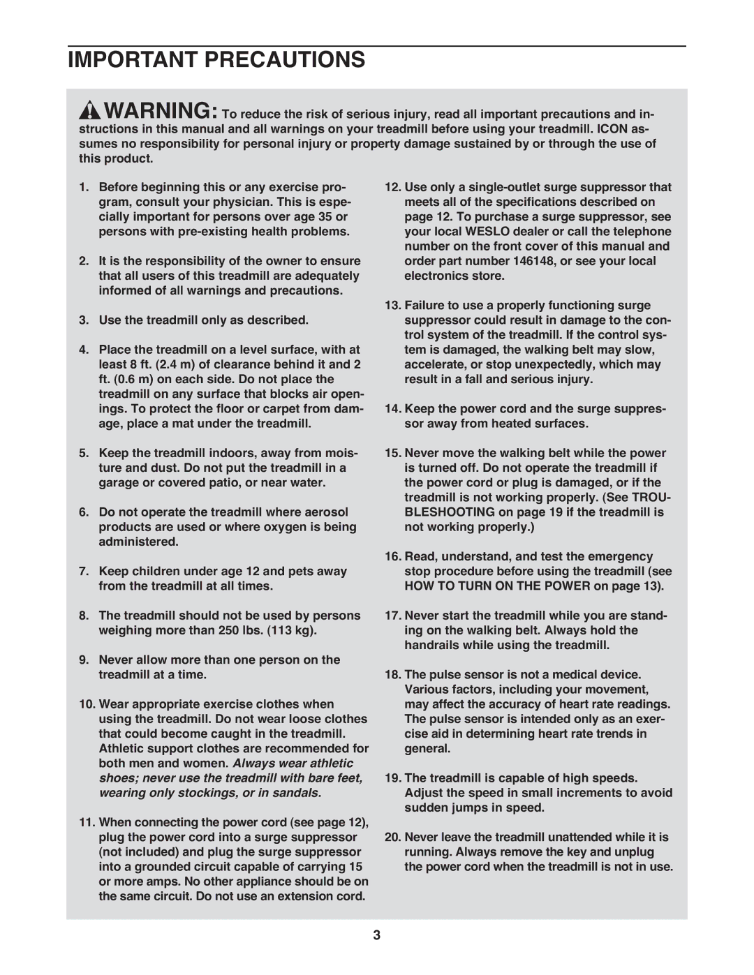 Weslo WLTL29508.0 user manual Important Precautions 