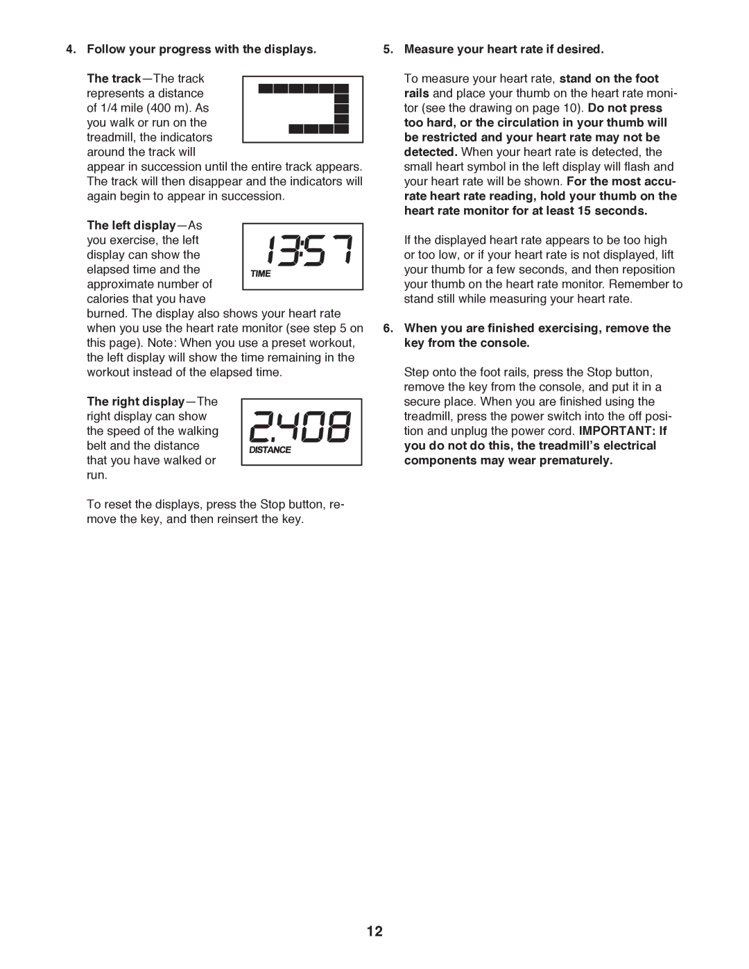 Weslo WLTL29712.0 user manual Follow your progress with the displays, Left display-As, Measure your heart rate if desired 