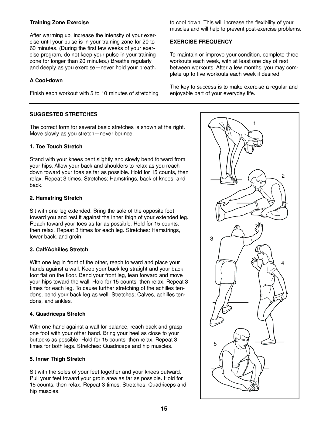 Weslo WLTL29820 user manual Exercise Frequency, Suggested Stretches 