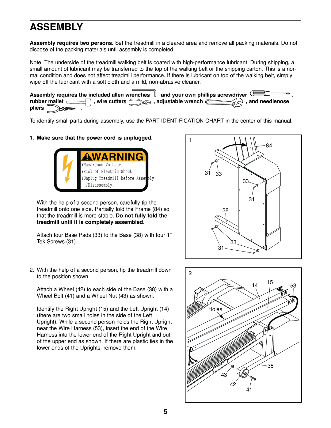 Weslo WLTL29820 user manual Assembly, Make sure that the power cord is unplugged 